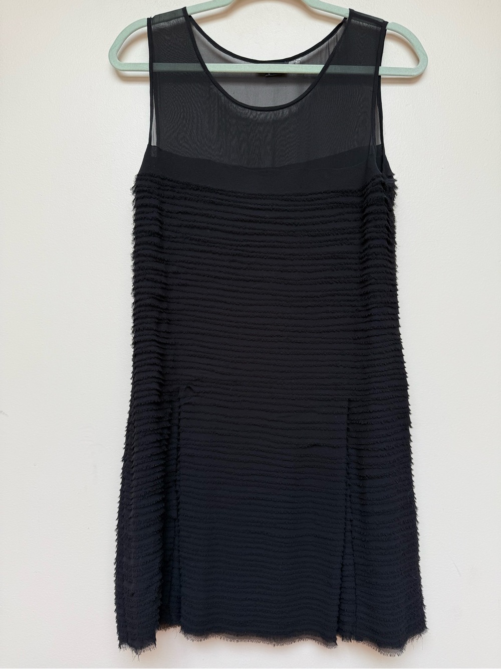 Theory Nillon Black Silk Fringe Mesh Yoke Dress Size 4 B0902607